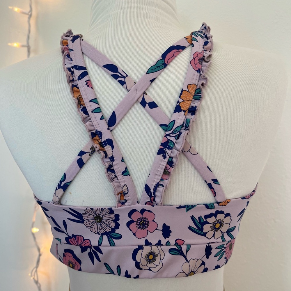 Floral Cross-Back Strappy Sports Bra